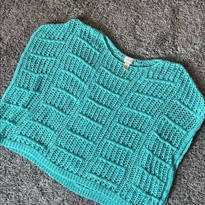 Crochet Knit Boxy Chicos Teal Sweater